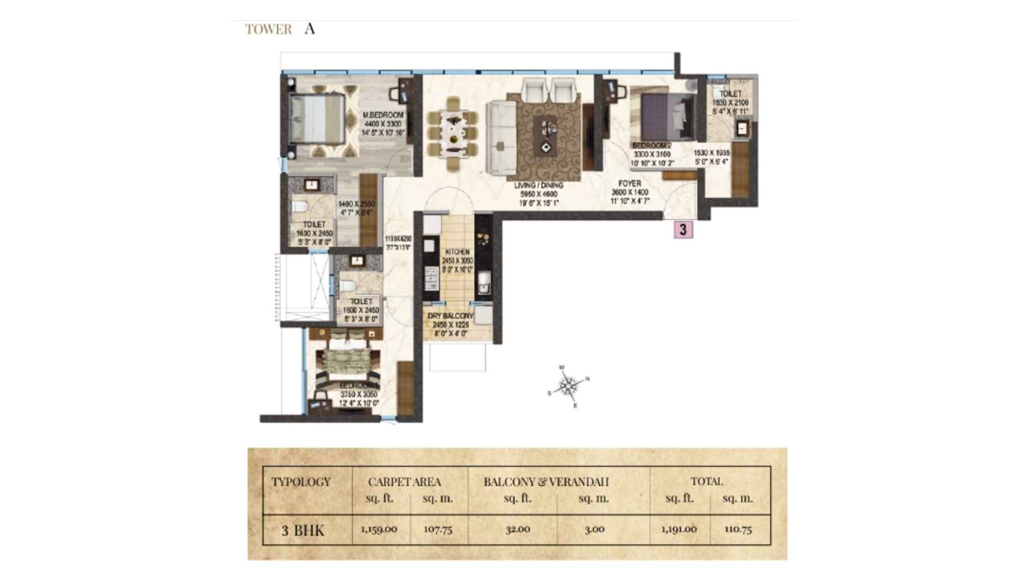Salsette-27-Floor-Plan-Tower-A-3-BHK-1191-Sqft